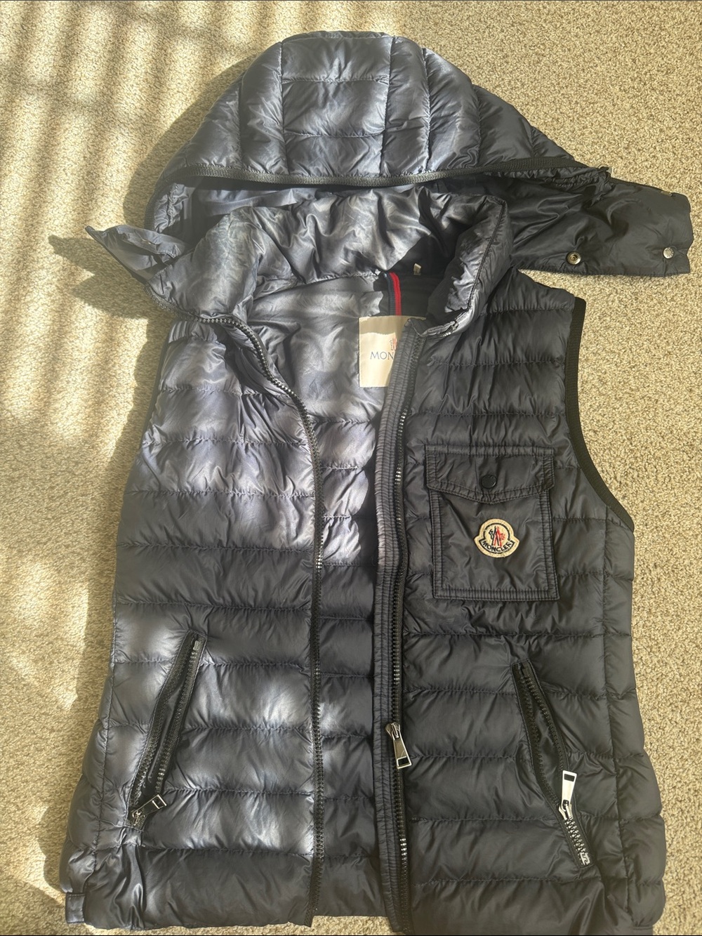 Moncler Black Quilted Down Hooded Puffer Vest